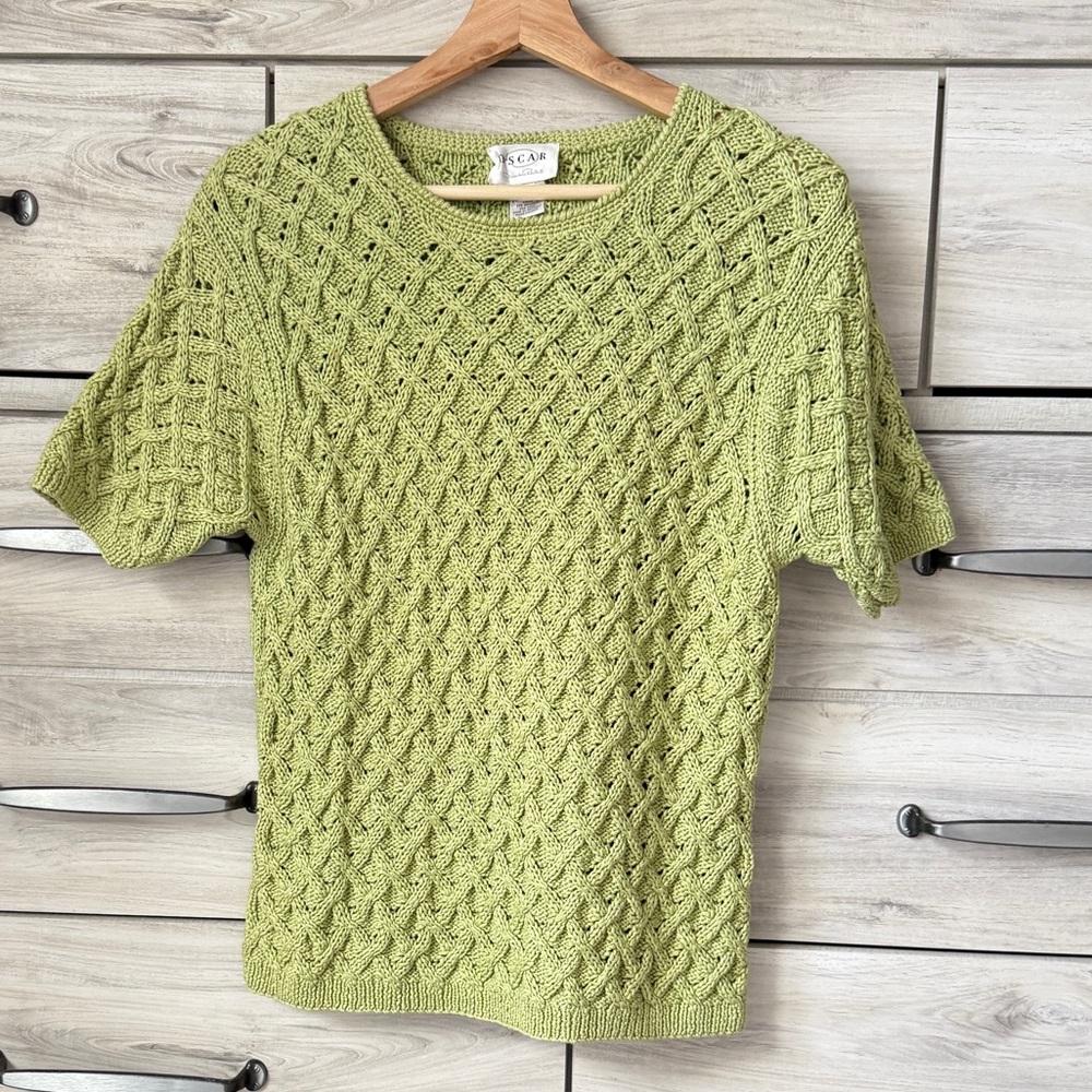 Oscar de la Renta green short sleeve knitted top  size L #casual #unique #Y2K